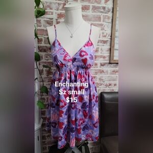 Enchanting womens lingerie nightgown sz small purple heart print